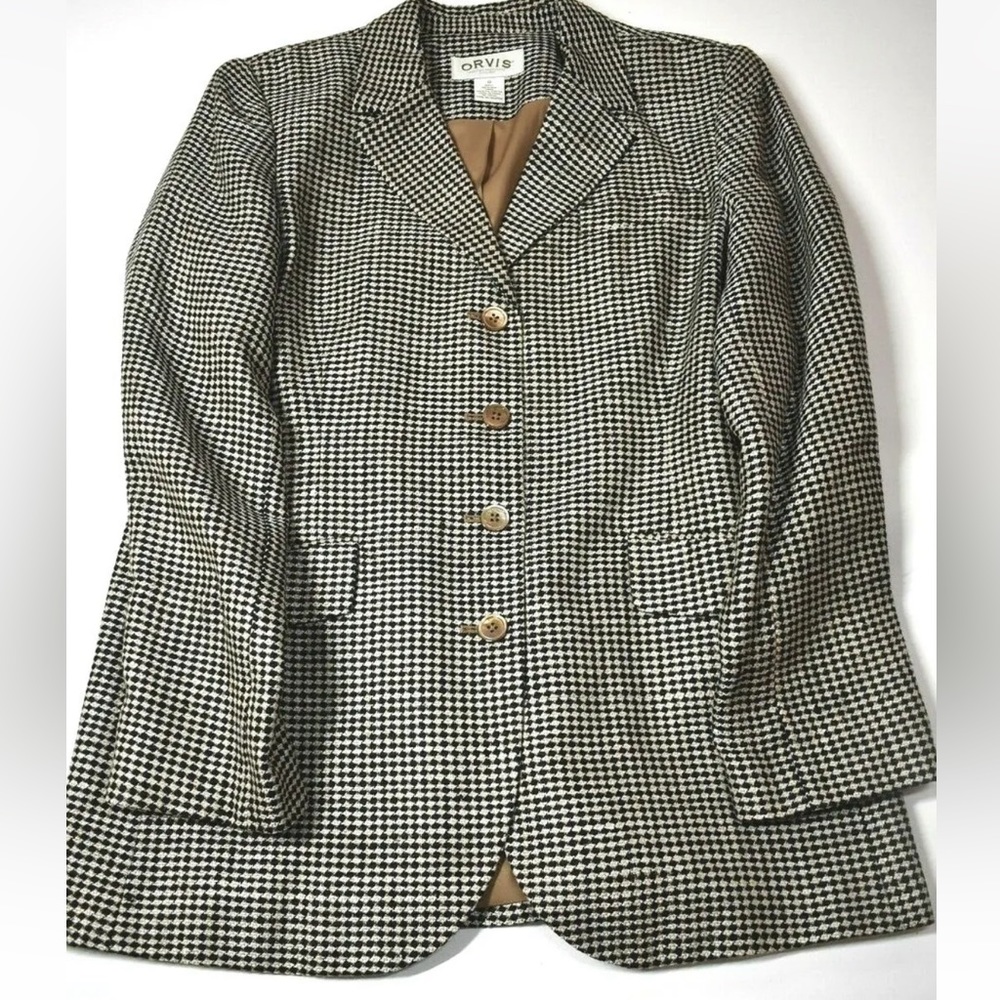 Orvis Women Notch Lapel Button Front Flap Pocket Silk Casual Dress Blazer 14
